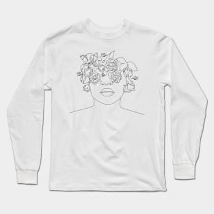 Art line flower pretty woman face with flowers   drawing Long Sleeve T-Shirt